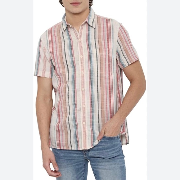 🤩SOLD🥳 American Eagle Sz XS Striped Fitted Short Sleeve Resort Shirt Top NWT - Picture 1 of 7
